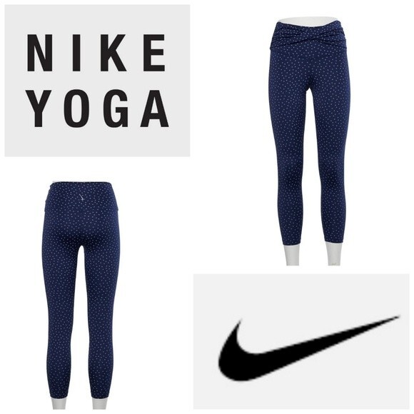 Nike Yoga Polka Dot Navy Slate Twist High Waist Ankle Leggings Size XS - Picture 2 of 6